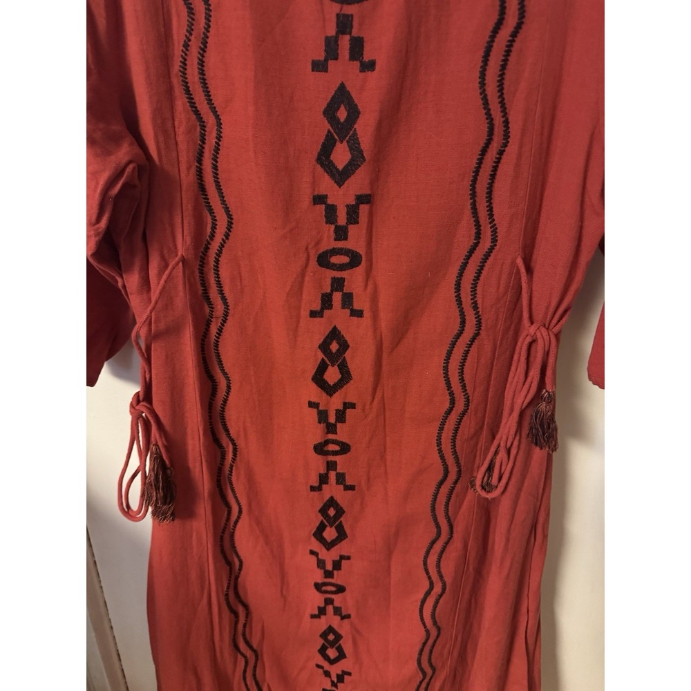 Zudio Women's Burnt Red/orange Embroidered Folk Style Dress - Picture 2 of 12